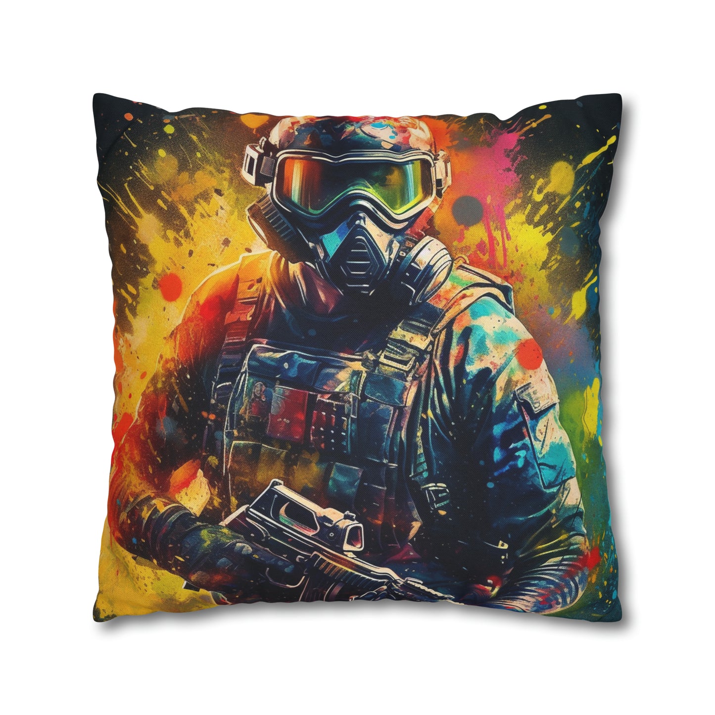 Paintball Game Sport: Professional Action Shot Target Player - Spun Polyester Square Pillow Case