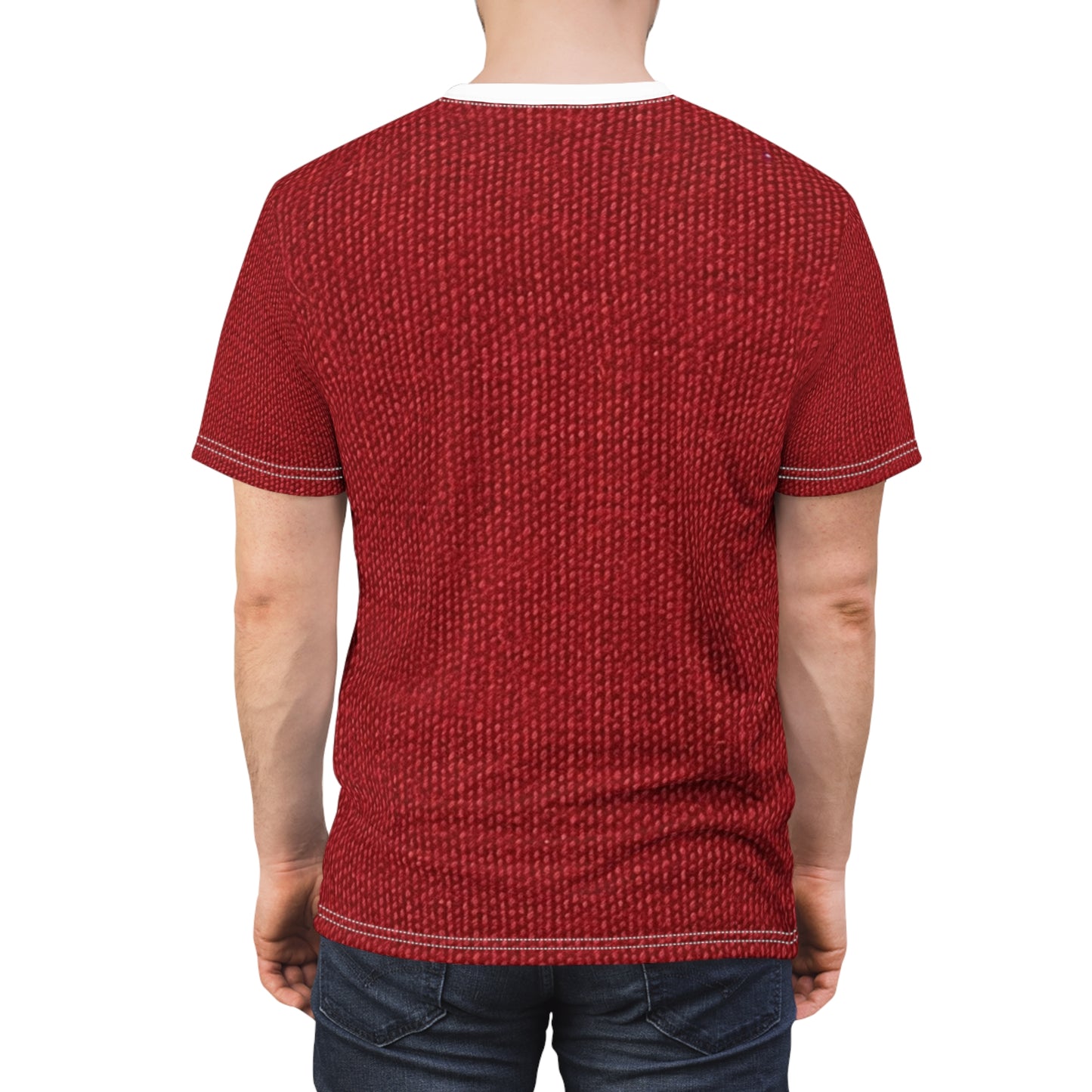 Rojo rubí atrevido: estilo de tela apasionado e inspirado en la mezclilla - Camiseta unisex cortada y cosida (AOP)