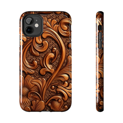 Leather Flower Cognac Classic Brown Timeless American Cowboy Design - Tough Phone Cases