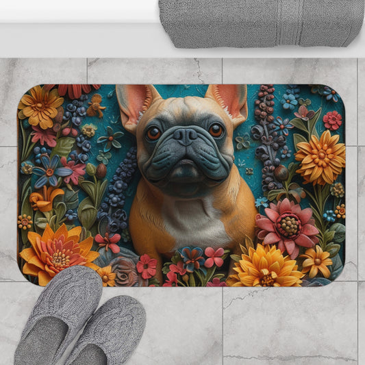 Cute French Bull Dog, 3d Style, Bath Mat