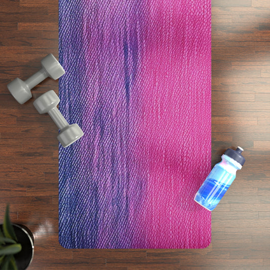 Dual Delight: Half-and-Half Pink & Blue Denim Daydream - Rubber Yoga Mat