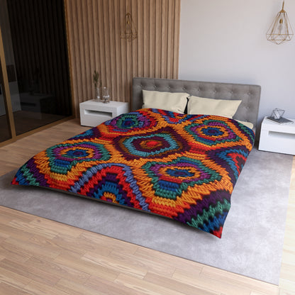 African Heritage Crochet, Vibrant Multicolored Design, Ethnic Craftwork - Microfiber Duvet Cover