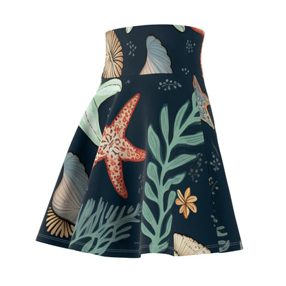 Seashells & Starfish Marine-Inspired Pattern Women's Skater Skirt (AOP)