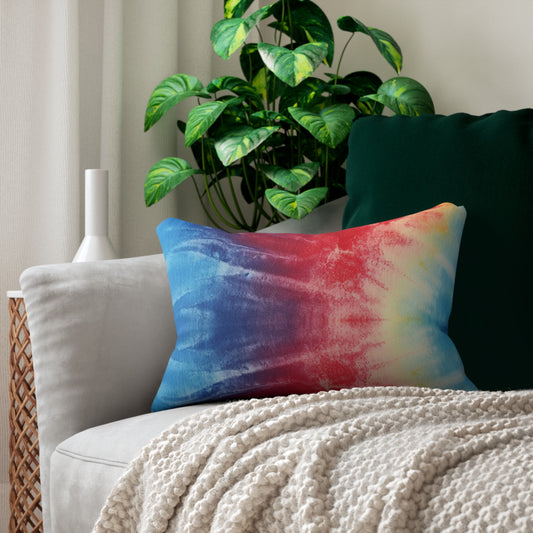 Rainbow Tie-Dye Denim: Vibrant Multi-Color, Fabric Design Spectacle - Spun Polyester Lumbar Pillow