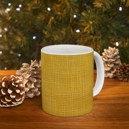 Radiant Sunny Yellow: Denim-Inspired Summer Fabric - Ceramic Mug 11oz