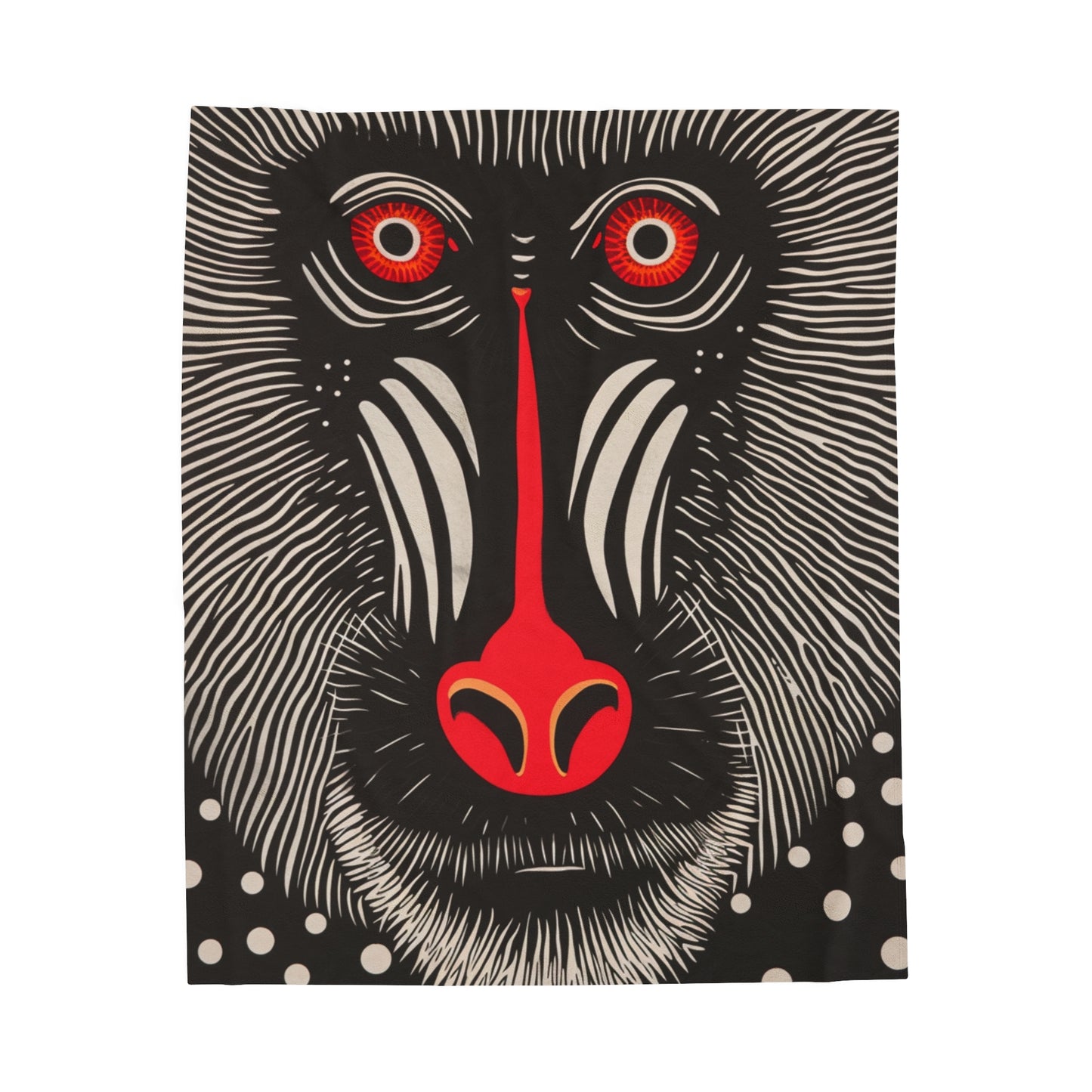 Red and Black Mandrill Monkey - Abstract Primate Face with Psychedelic Patterns - Velveteen Plush Blanket