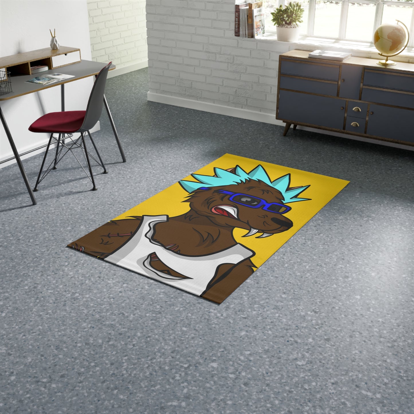 Spiky Blue Hair Cartoon Werewolve Wolf Dobby Rug