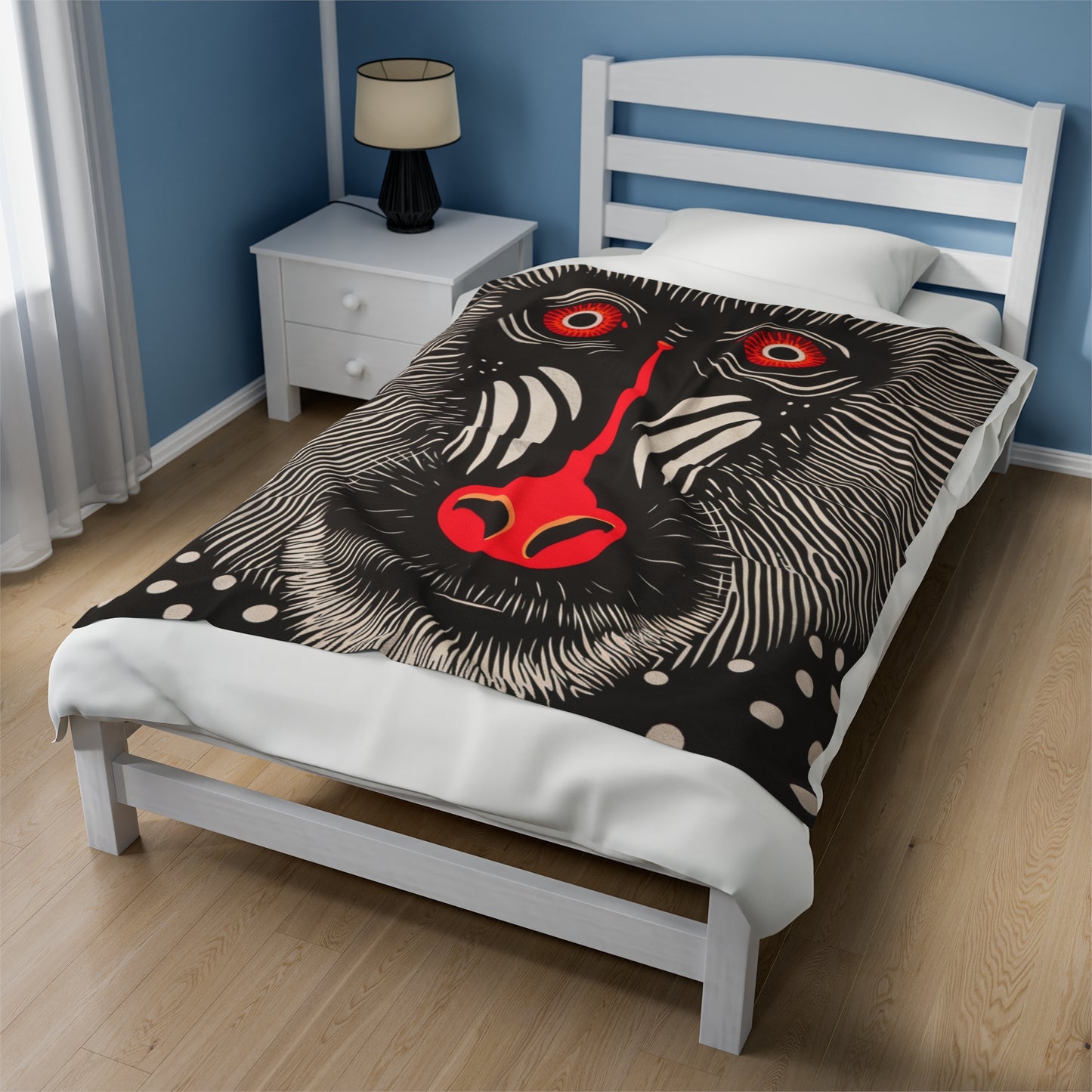 Red and Black Mandrill Monkey - Abstract Primate Face with Psychedelic Patterns - Velveteen Plush Blanket