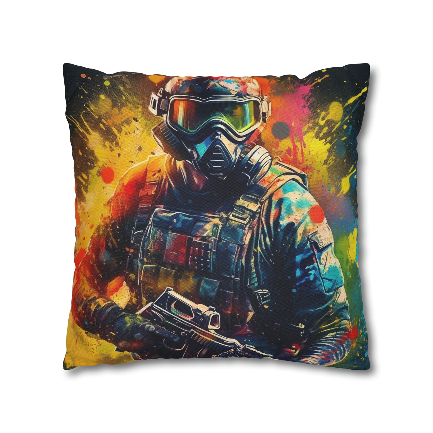 Paintball Game Sport: Professional Action Shot Target Player - Spun Polyester Square Pillow Case