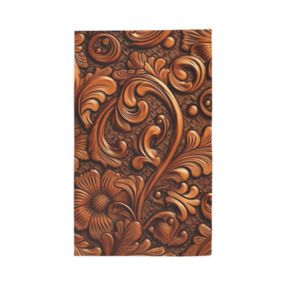 Leather Flower Cognac Classic Brown Timeless American Cowboy Design - Dobby Rug