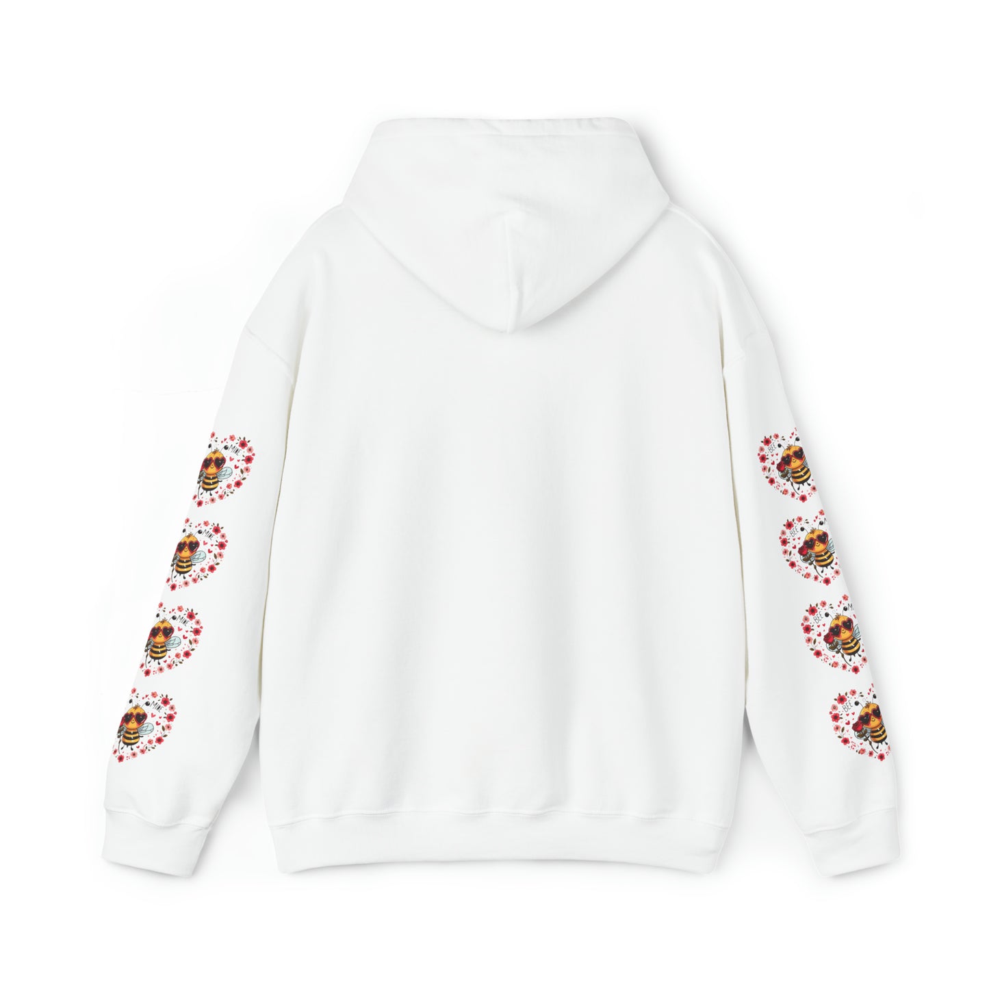 Whimsical Bee Love: Heartfelt Valentines Design with Floral Accents and Heart Sunglasses - Unisex Heavy Blend™ Hooded Sweatshirt