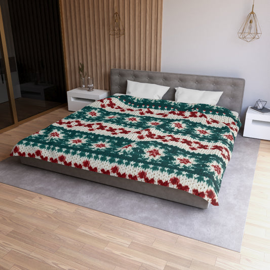 Christmas Knit Crochet Holiday, Festive Yuletide Pattern, Winter Season - Microfiber Duvet Cover