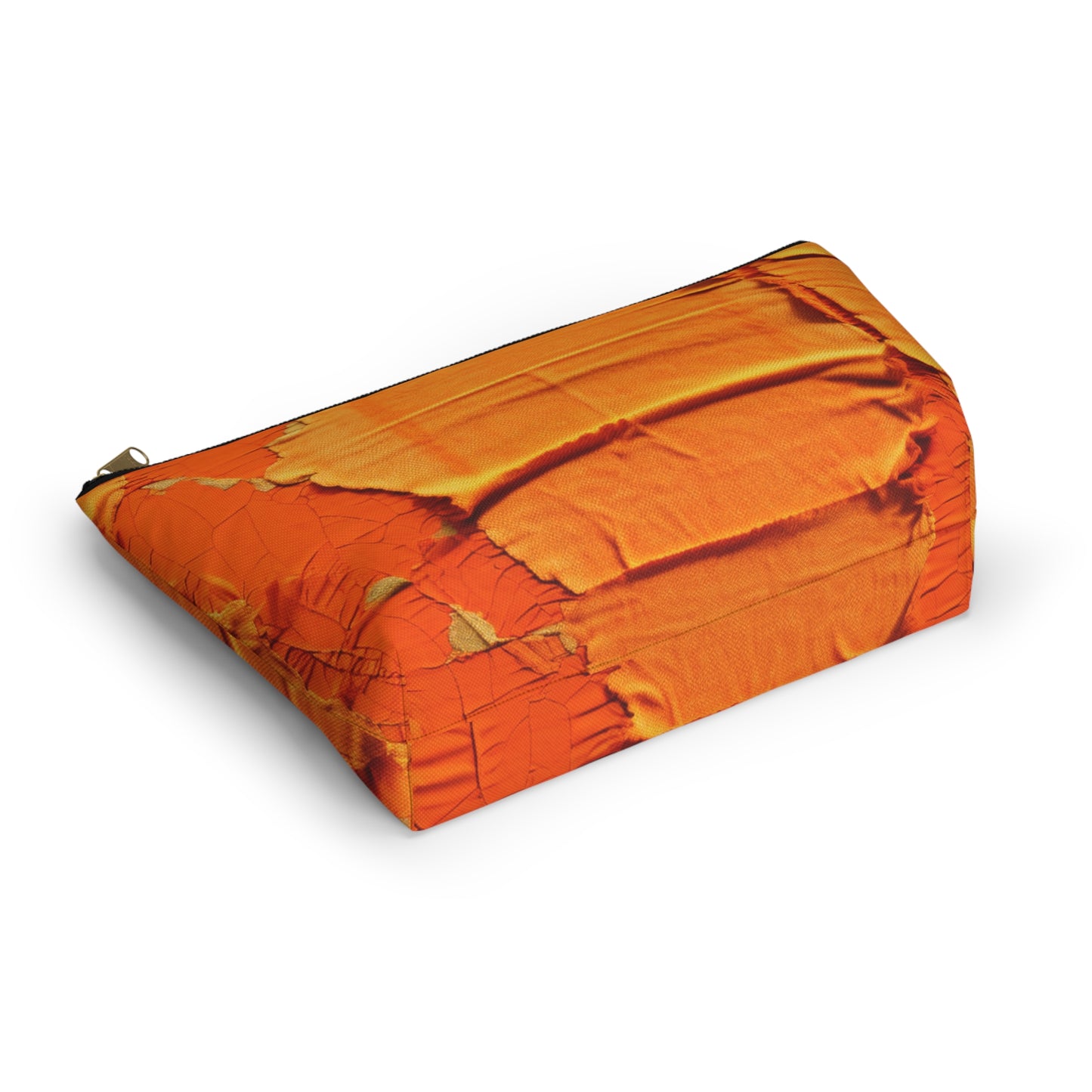 Fiery Citrus Orange: Edgy Distressed, Denim-Inspired Fabric - Accessory Pouch w T-bottom