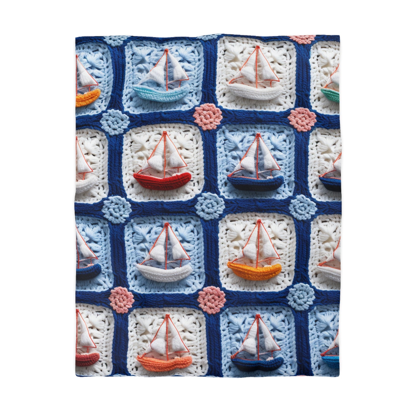 Crochet Boat Ship Sea Vessel Ocean Beach Travel Yacht Design - Microfiber Duvet Cover