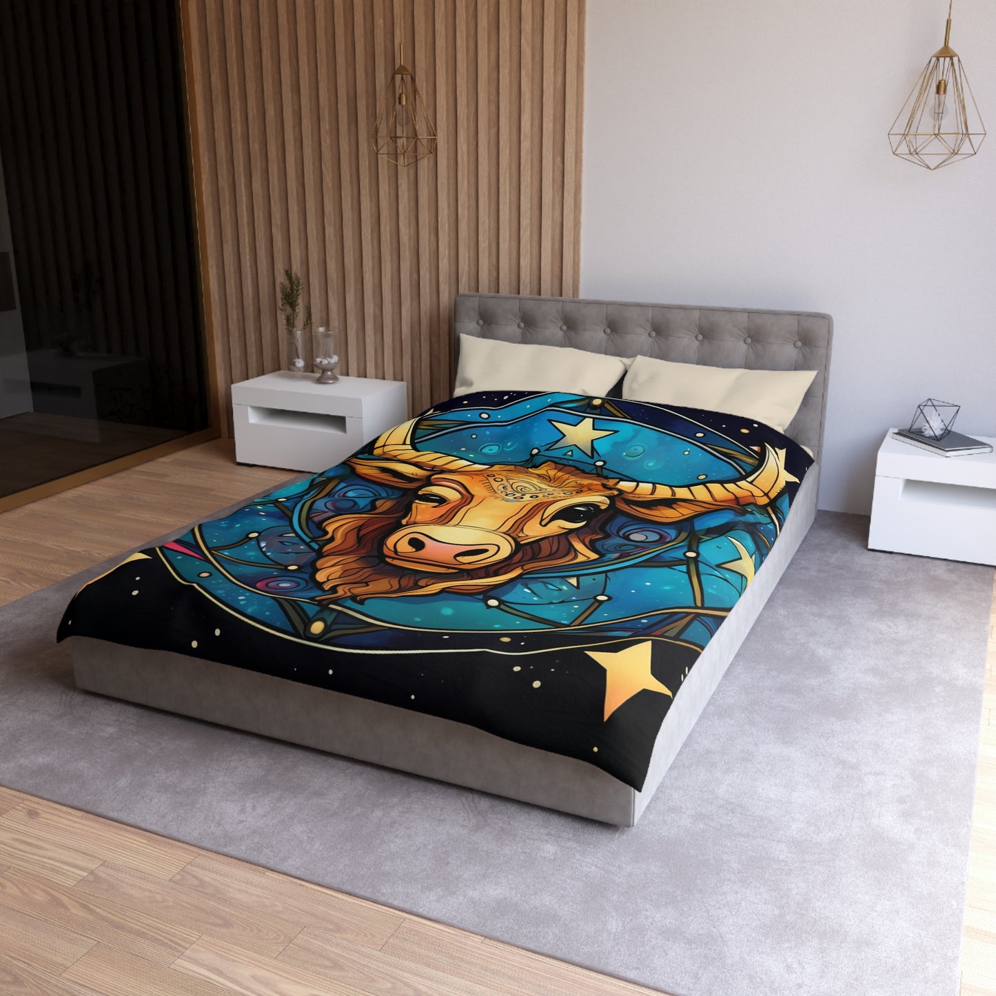 Taurus Constellation Zodiac Sign Astrology Cosmic Art - Microfiber Duvet Cover