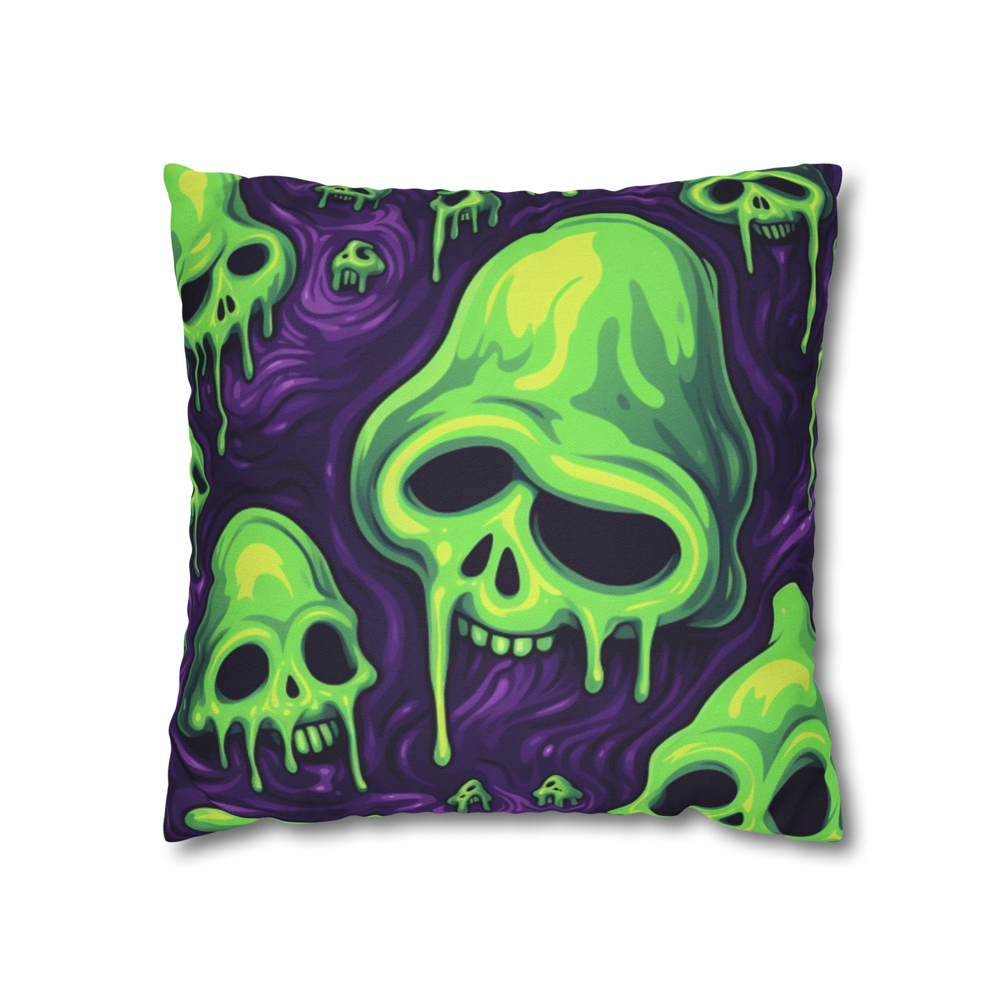 Halloween Slime Skull Green Skeletons Scary Horror Pattern - Spun Polyester Square Pillow Case