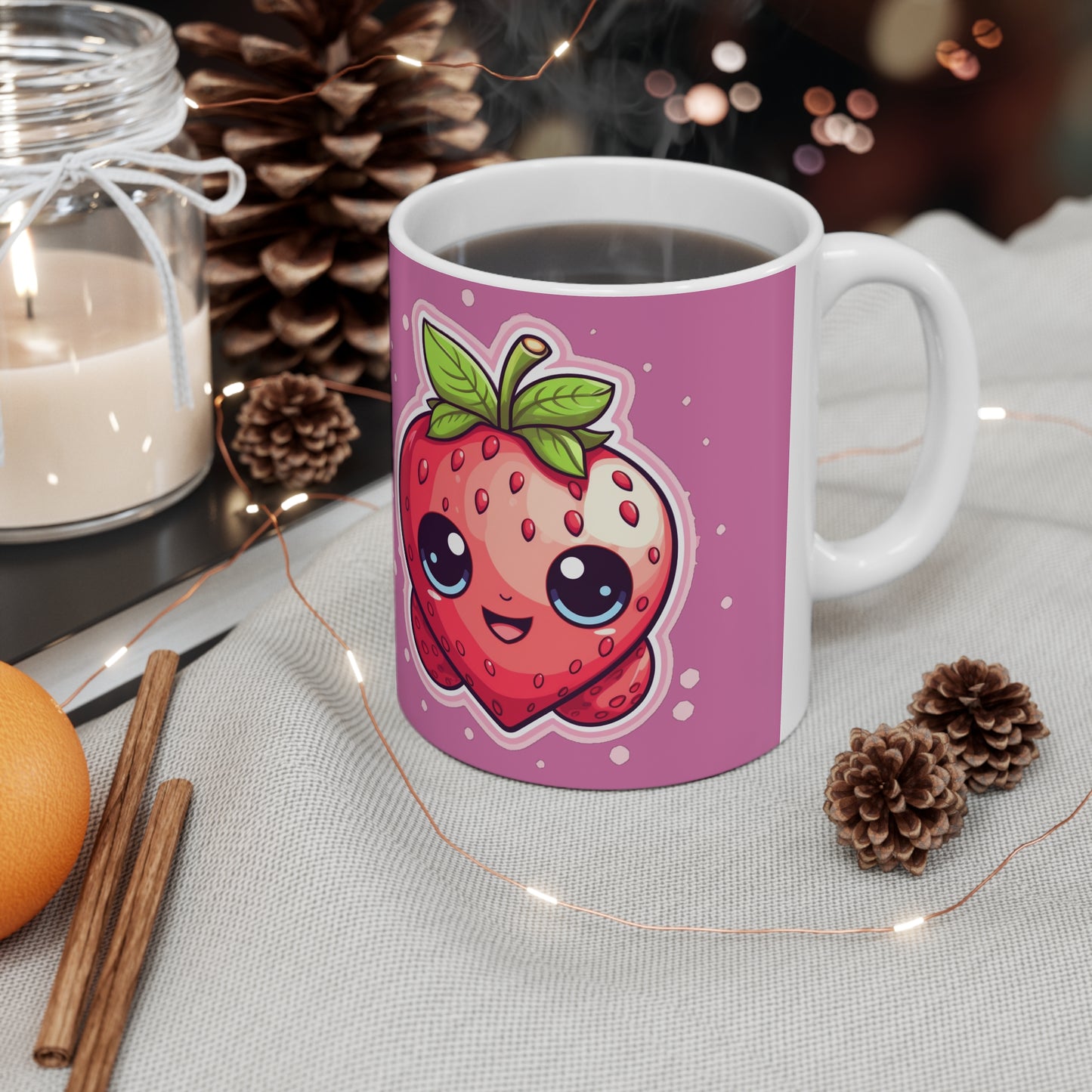 Kawaii Strawberry Adventure - Anime Classic Traditional Japanese Fruit - Otaku Artwork - Ceramic Mug 11oz