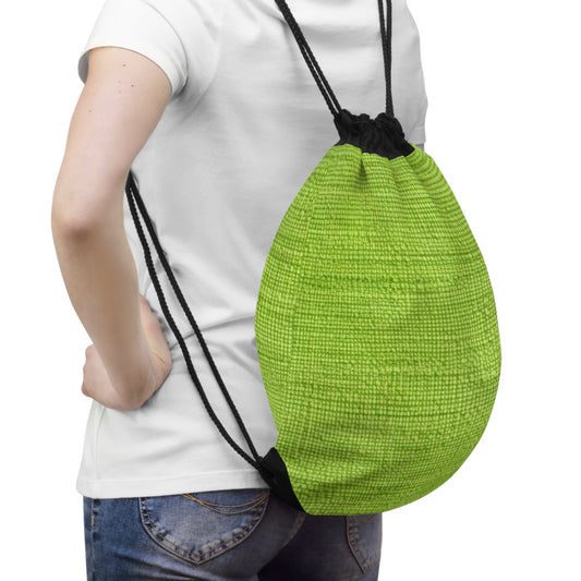 Lush Grass Neon Green: Denim-Inspired, Springtime Fabric Style - Drawstring Bag