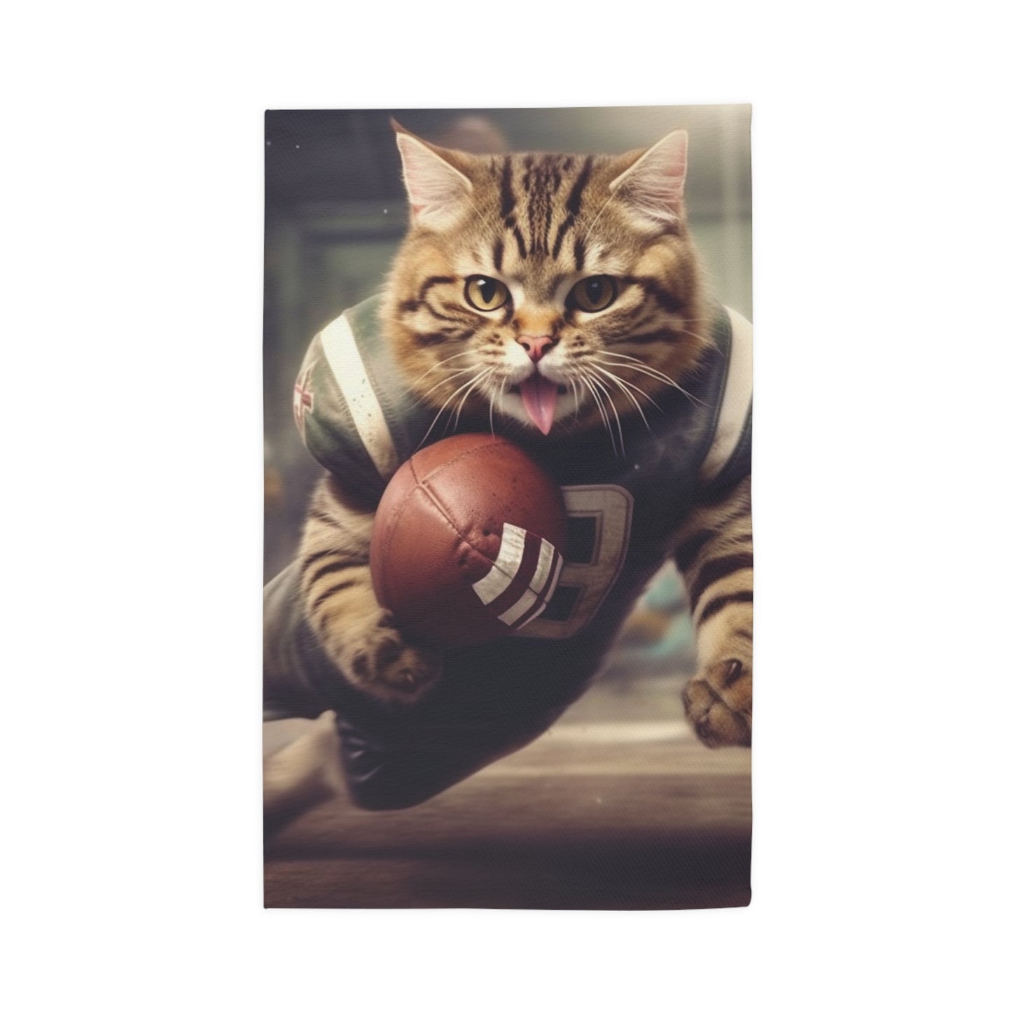 Football Field Felines: Kitty Cats in Sport Tackling Scoring Game Position - Dobby Rug