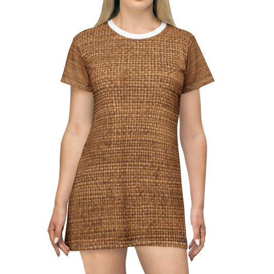 Brown Light Chocolate: Denim-Inspired Elegant Fabric - T-Shirt Dress (AOP)