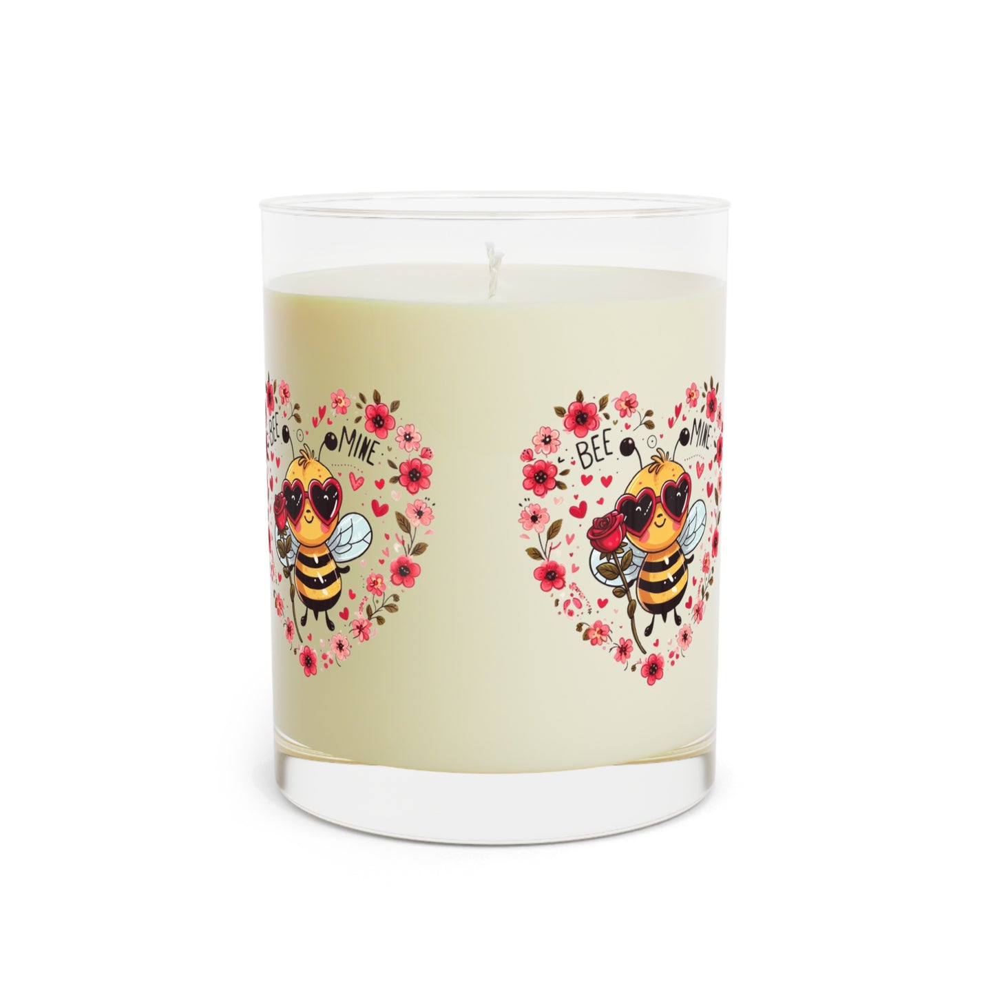 Whimsical Bee Love: Heartfelt Valentines Design with Floral Accents and Heart Sunglasses - Scented Candle - Full Glass, 11oz