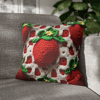 Strawberry Crochet Pattern - Amigurumi Strawberries - Fruit Design for Home and Gifts - Spun Polyester Square Pillow Case