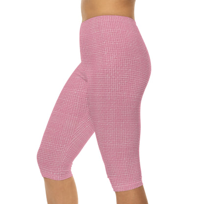 Rosa pastel: diseño de tela refrescante inspirado en la mezclilla - Leggings capri para mujer (AOP) 