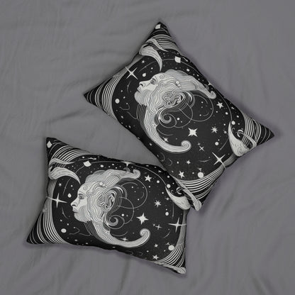 Diseño del zodiaco Acuario, almohada lumbar de poliéster hilado, impresión de doble cara 