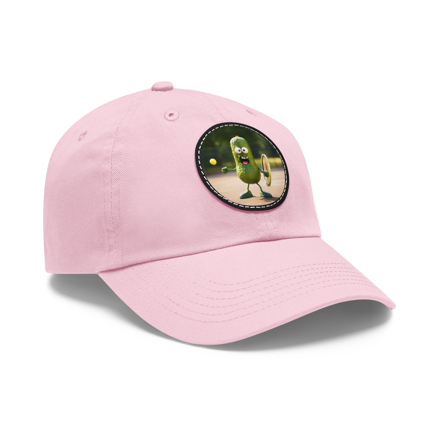 Pickle Playing Pickleball: Serve, Paddle, Game - Court Sport - Dad Hat with Leather Patch (Round)