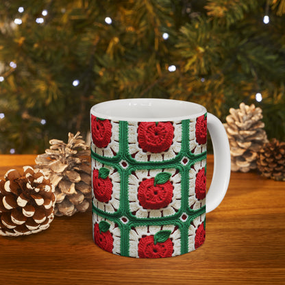 Apple Granny Square Crochet Pattern: Wild Fruit Tree, Delicious Red Design - Ceramic Mug 11oz