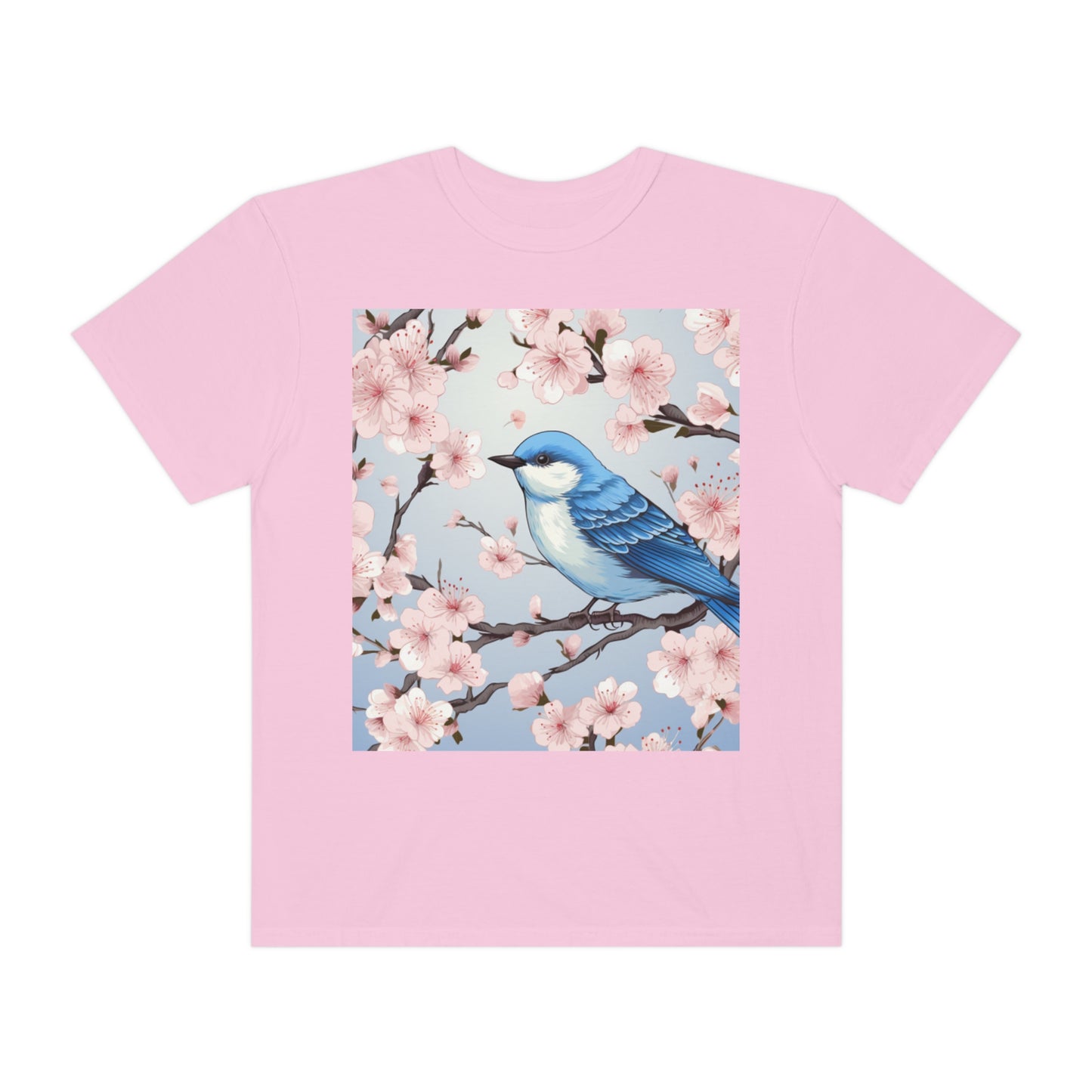 Cherry Blossom Tree Blue Bird Unisex Garment-Dyed T-shirt