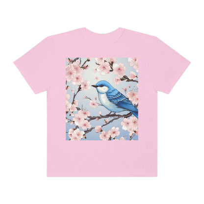 Cherry Blossom Tree Blue Bird Unisex Garment-Dyed T-shirt