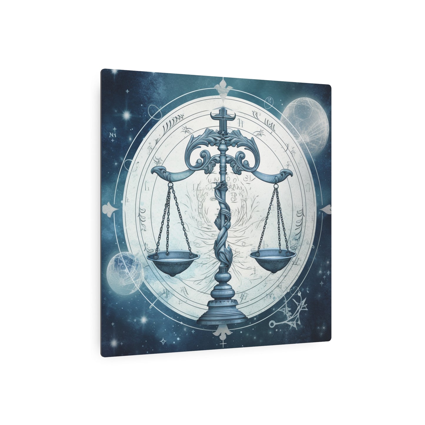 Blue Tones Libra Zodiac Cosmic Astro - Balance Scale & Symbols - Metal Art Sign