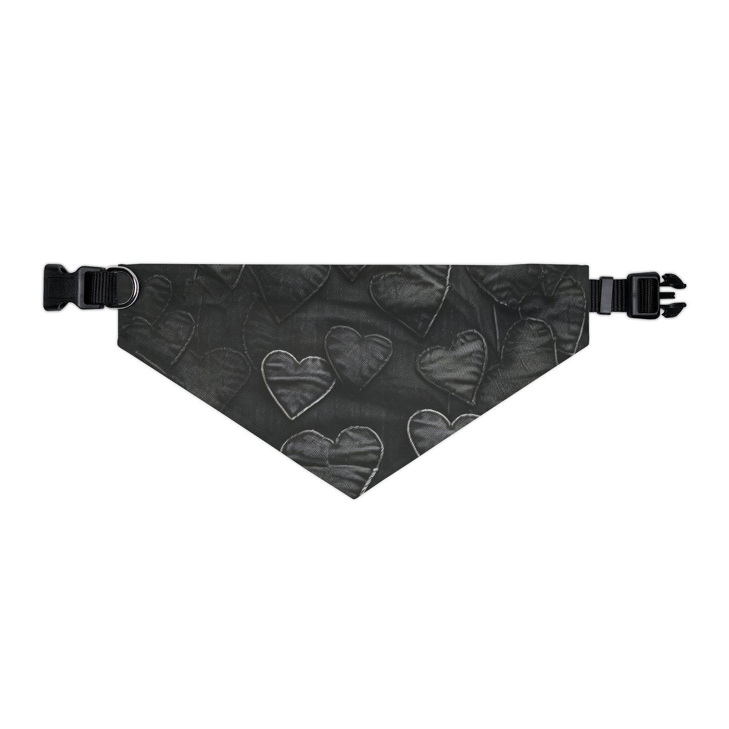 Black: Distressed Denim-Inspired Fabric Heart Embroidery Design - Dog & Pet Bandana Collar