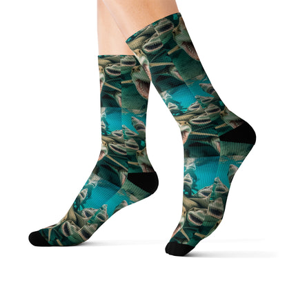 Laughing Lemon Sharks: Joyful Sea Jaws Ocean Deep - Sublimation Socks