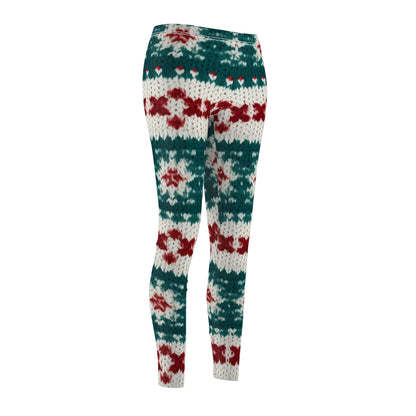 Christmas Knit Crochet Holiday, Festive Yuletide Pattern, Winter Season - Women's Cut & Sew Casual Leggings (AOP)