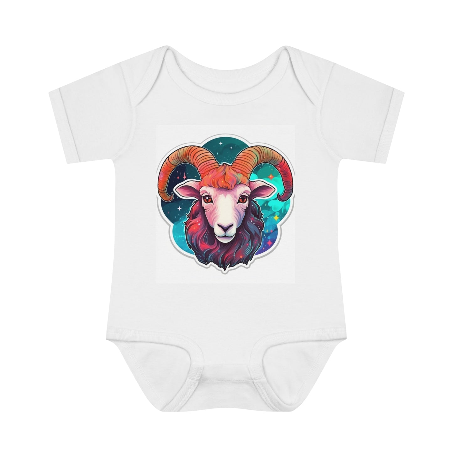 Aries Zodiac Sign - Vivid & Bright Color Cosmic Astrology Symbol - Infant Baby Rib Bodysuit