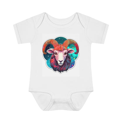 Aries Zodiac Sign - Vivid & Bright Color Cosmic Astrology Symbol - Infant Baby Rib Bodysuit