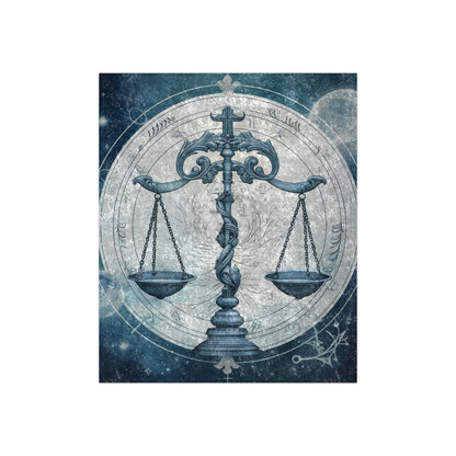 Blue Tones Libra Zodiac Cosmic Astro - Balance Scale & Symbols - Crushed Velvet Blanket