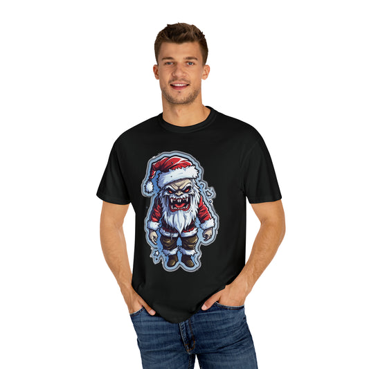 Terrifying Christmas Santa Claus with a Halloween Winter Twist – Unisex Garment-Dyed T-shirt