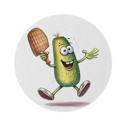 Pickle Player Action: Cartoon Swinging Pickleball Paddle - Sporty Charm - Round Rug