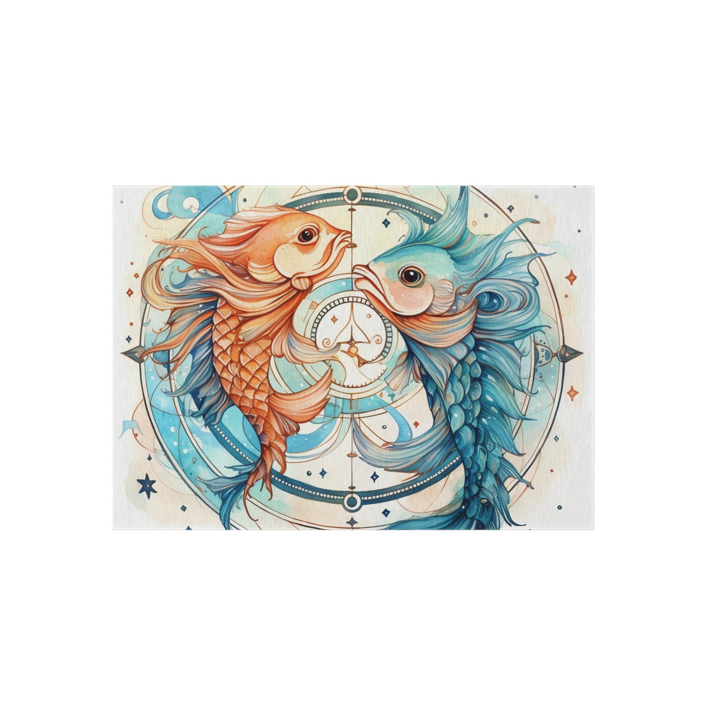 Pisces Zodiac Horoscope - Starry Watercolor & Ink, Hyper-Detailed Fish Outdoor Rug