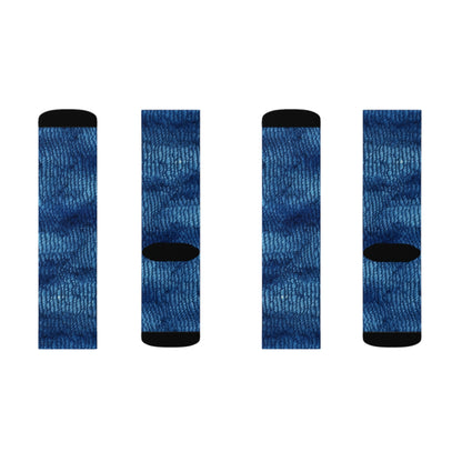 Blue Spectrum: Denim-Inspired Fabric Light to Dark -Sublimation Socks