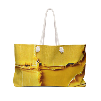 Banana Yellow Lemon: Bold Distressed, Denim-Inspired Fabric - Weekender Bag