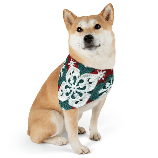 Christmas Snowflake Crochet, Festive Yuletide, Winter Wonderland Craft, Ice Crystal, Holiday Decor, Seasonal Adornments - Dog & Pet Bandana Collar