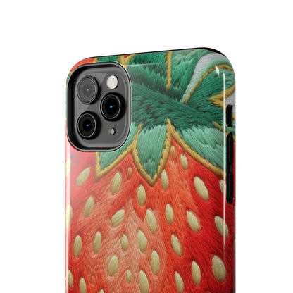 Berry Delight: Sun-Kissed Strawberries Fields Meet Embroidered Style Strawberry Patterns - Tough Phone Cases