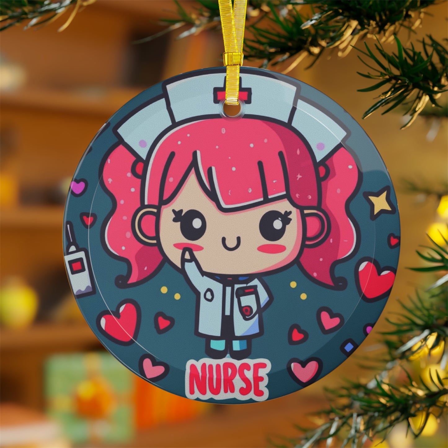 Nurse Cartoon Anime - Cute Kawaii Gift for Nurses - Graphic Nursing - Glass Ornaments