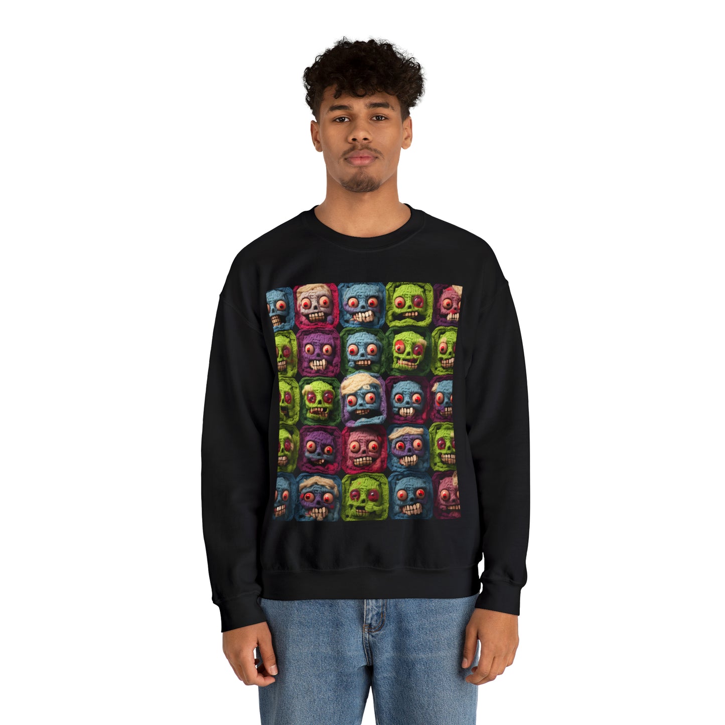 Zombie Crochet Halloween Spooky Holiday Festive Horror Living Dead - Unisex Heavy Blend™ Crewneck Sweatshirt