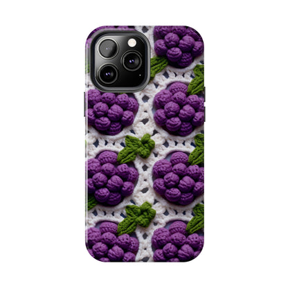 Crochet Grapes Pattern - Granny Square Design - Fresh Fruit Pick - Orchard Purple Snack Food - Tough Phone Cases