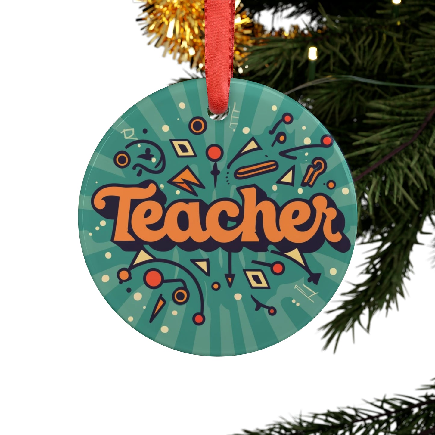 Retro Teacher Classroom School Education Gift - Acrylic Ornament with Ribbon